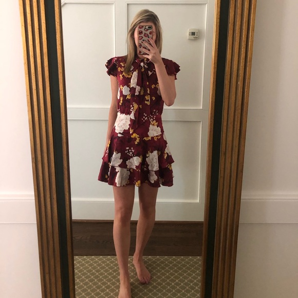 ALICE+OLIVIA TIE-NECK FLORAL MINI DRESS SZ 4 - Picture 3 of 9